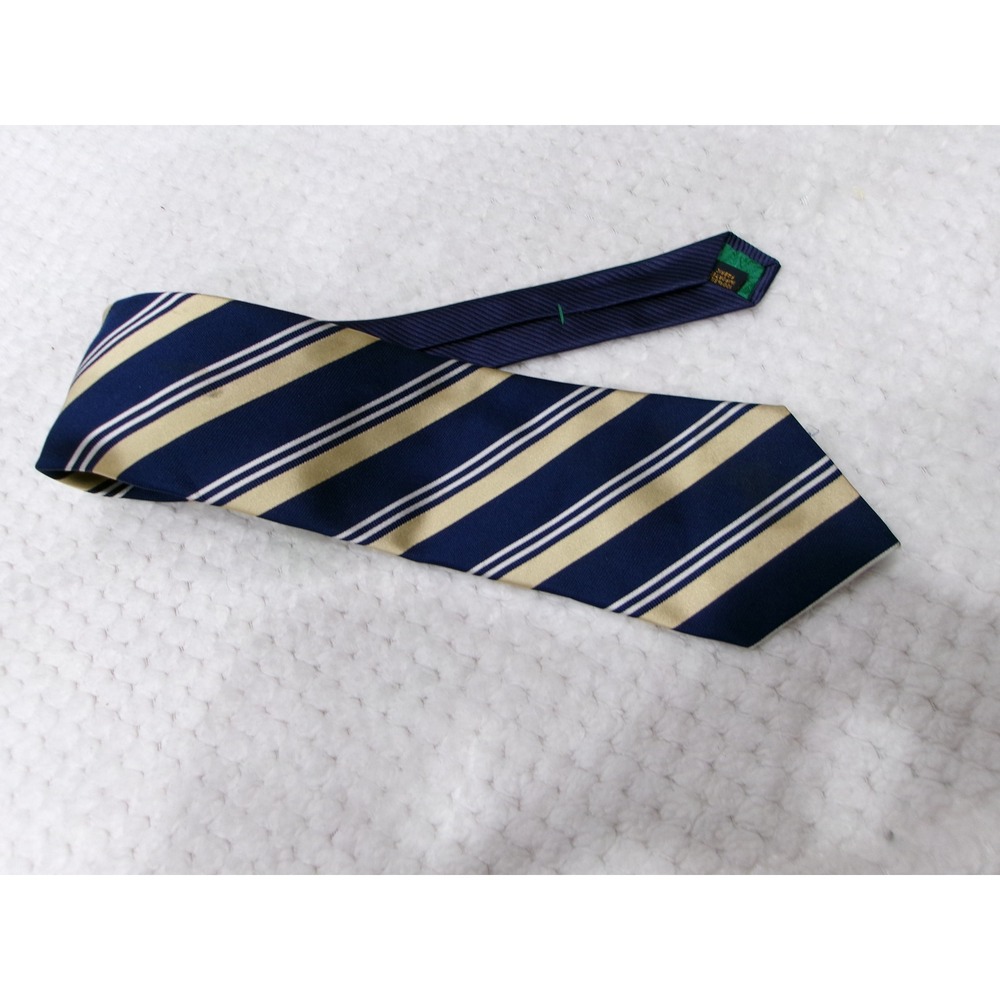 Tommy Hilfiger Mens 3.75x57 Necktie Navy Gold Striped Silk Made in USA WPL 2831